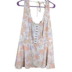 Torrid Size 4 Floral Corset Halter Top Hook & Eye Front Smocked Back